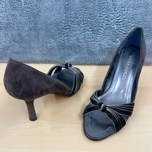 Vintage Laura Ashley Chocolate Brown Suede & Velvet Knot Pump Heels