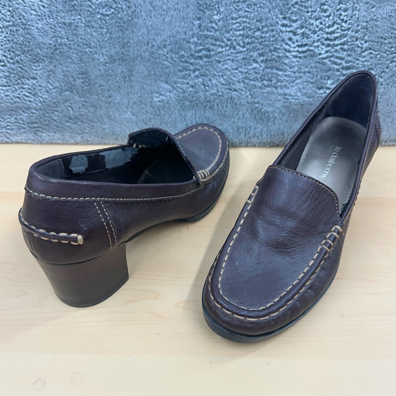 Vintage 90s Liz Claiborne Brown Leather Block Heeled Loafers