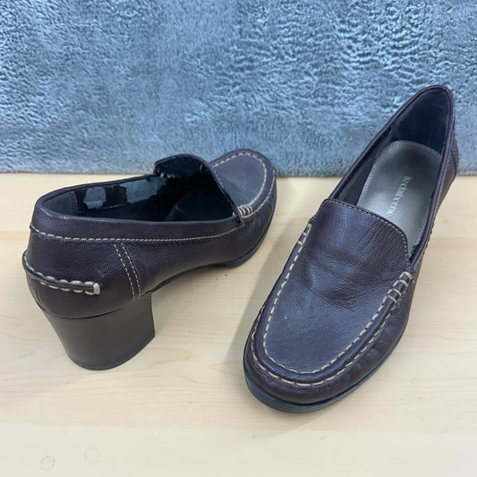 Vintage 90s Liz Claiborne Brown Leather Block Heeled Loafers