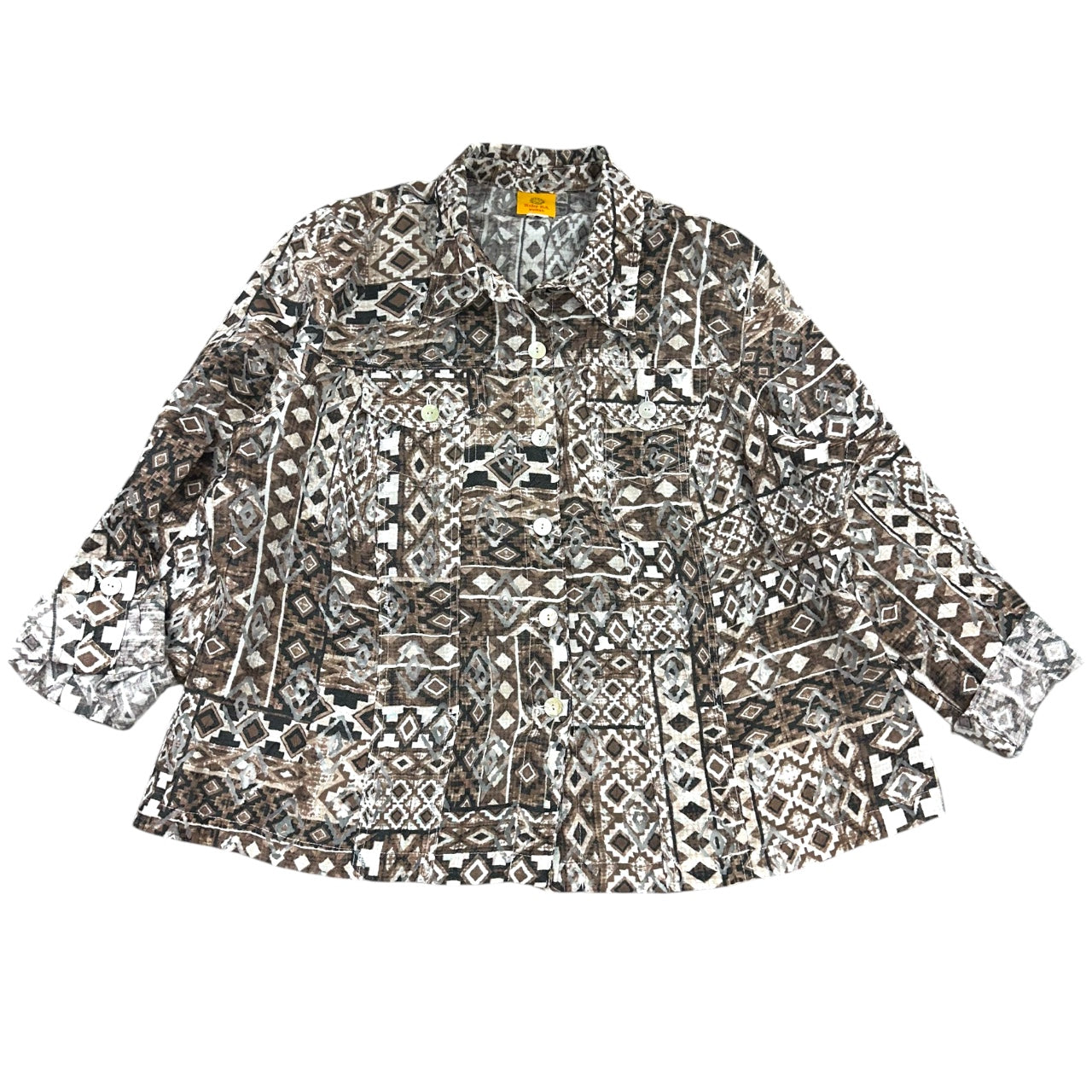 Vintage 90s Ruby Rd. Artsy Boho Geometric Tribal Print Button Up