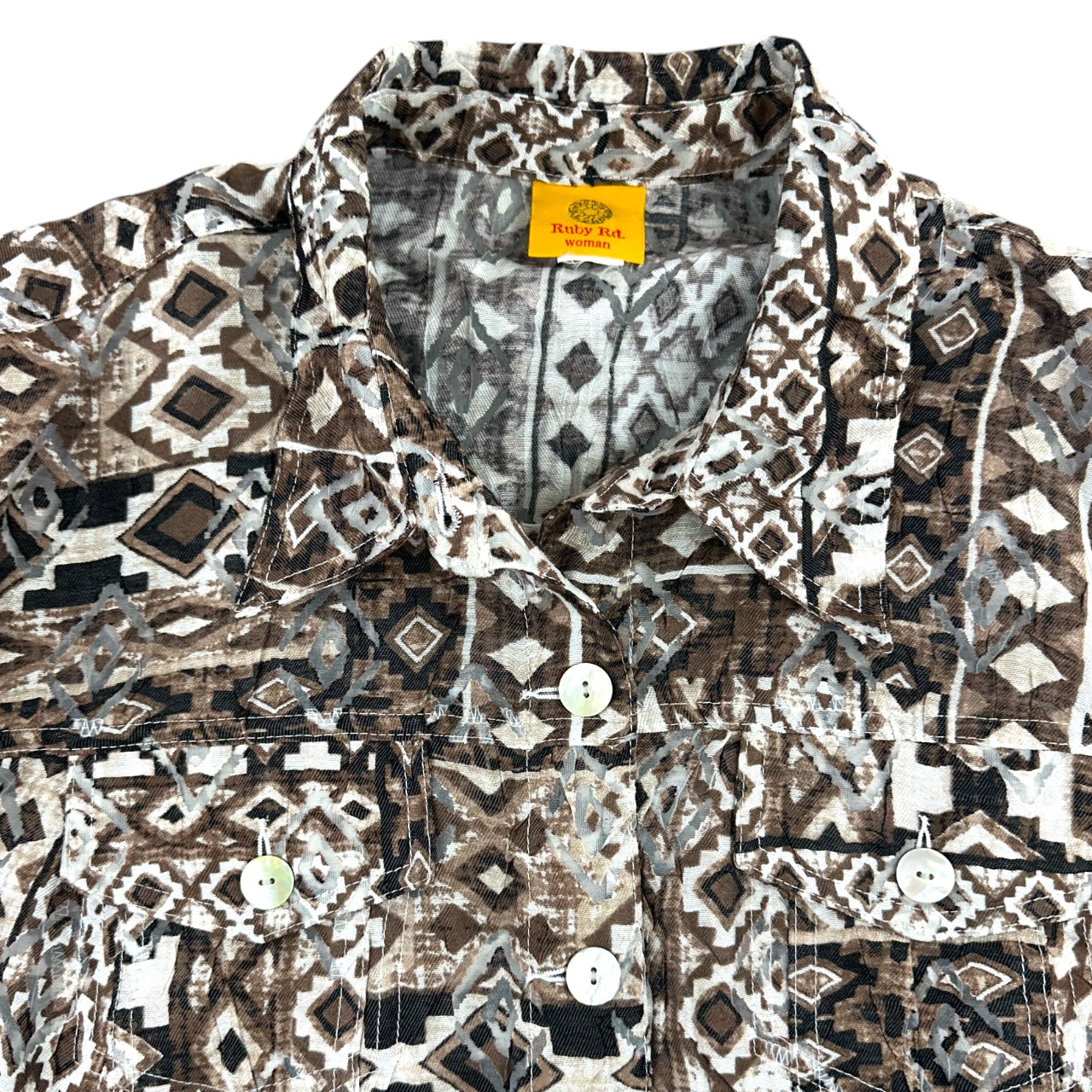 Vintage 90s Ruby Rd. Artsy Boho Geometric Tribal Print Button Up