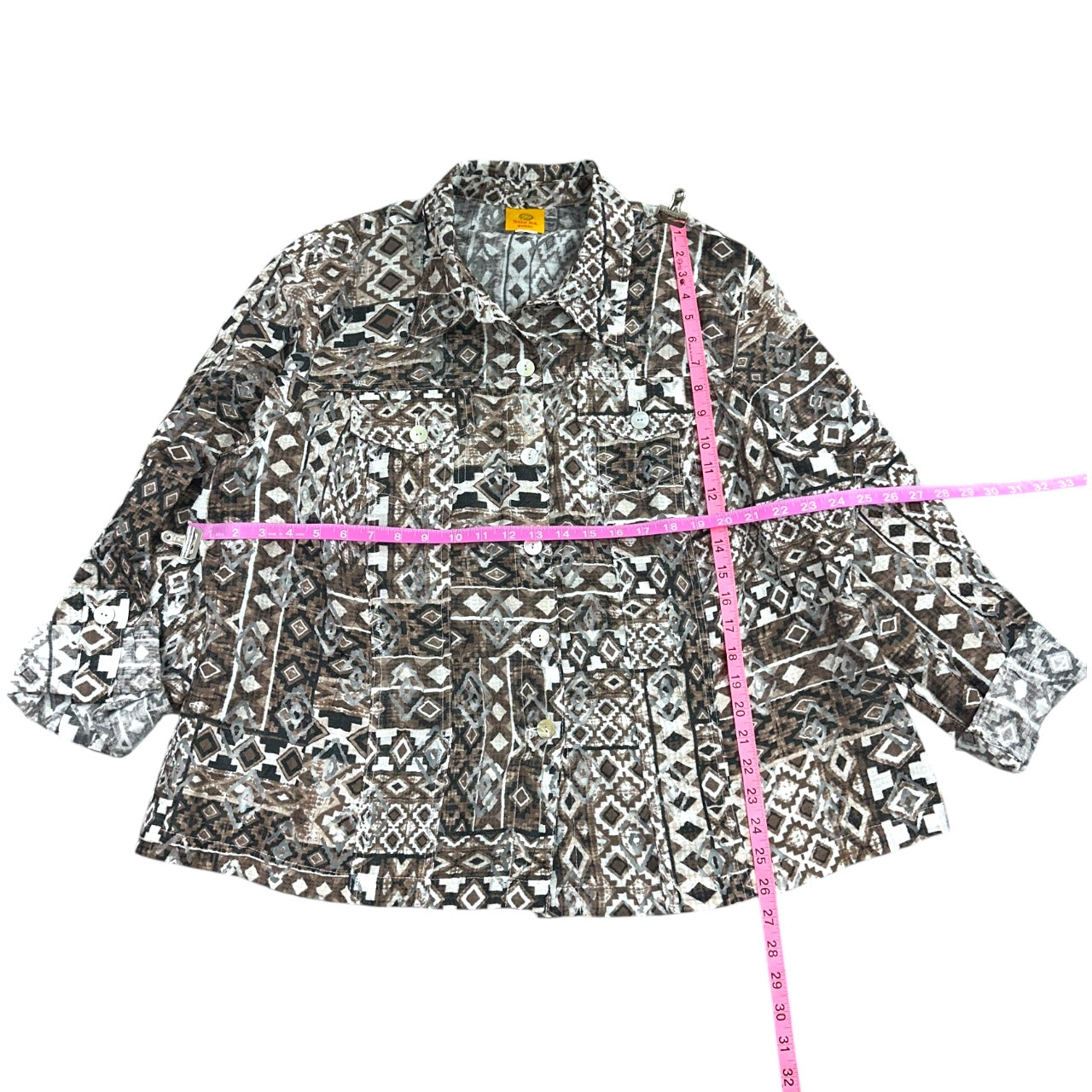 Vintage 90s Ruby Rd. Artsy Boho Geometric Tribal Print Button Up