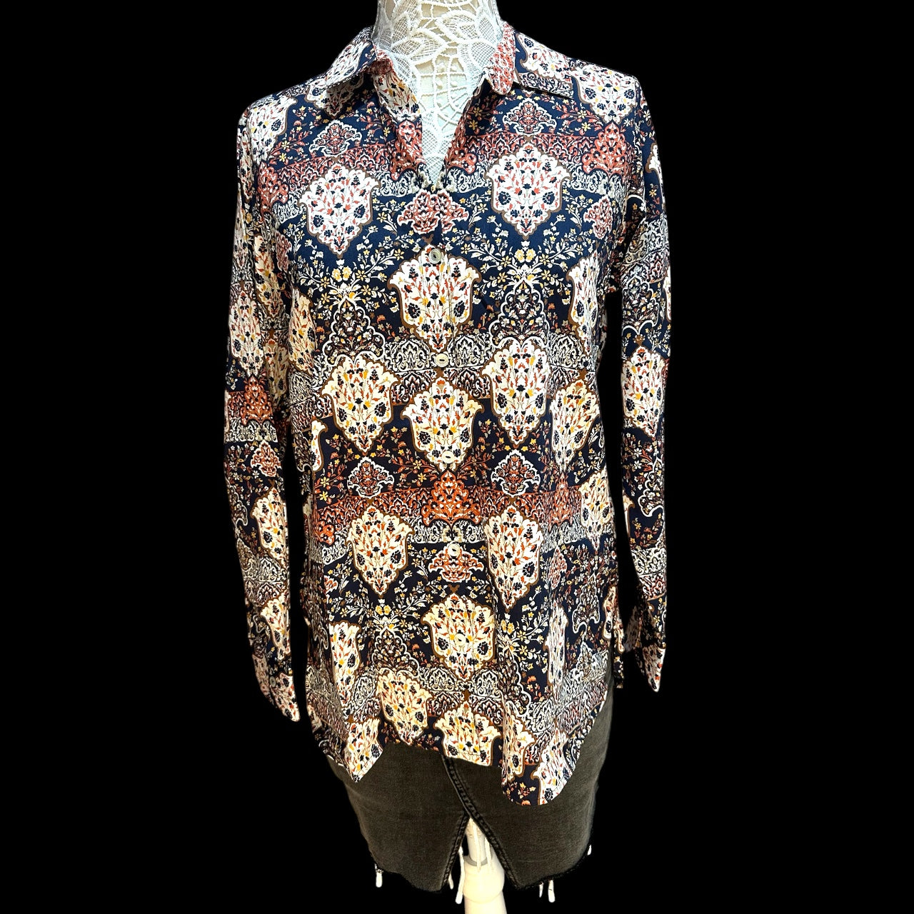 Vintage Foxcroft Boho Medallion Button Down