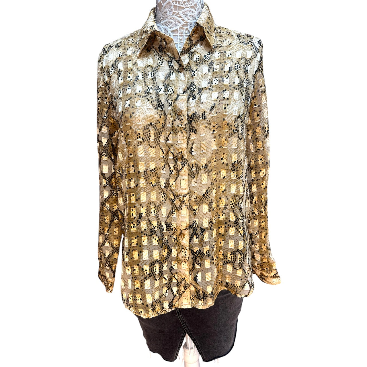 Vintage Y2K Notations Sheer Snake Print Blouse
