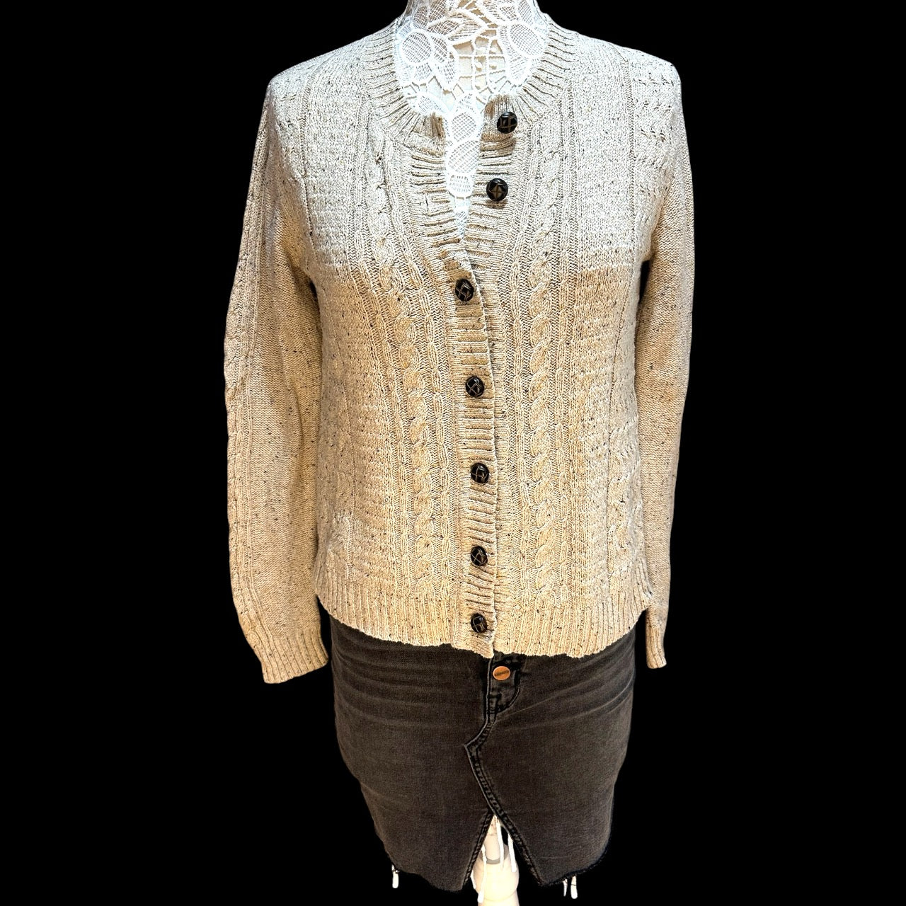 Vintage North Crest Aran Cream Cable Knit Cardigan