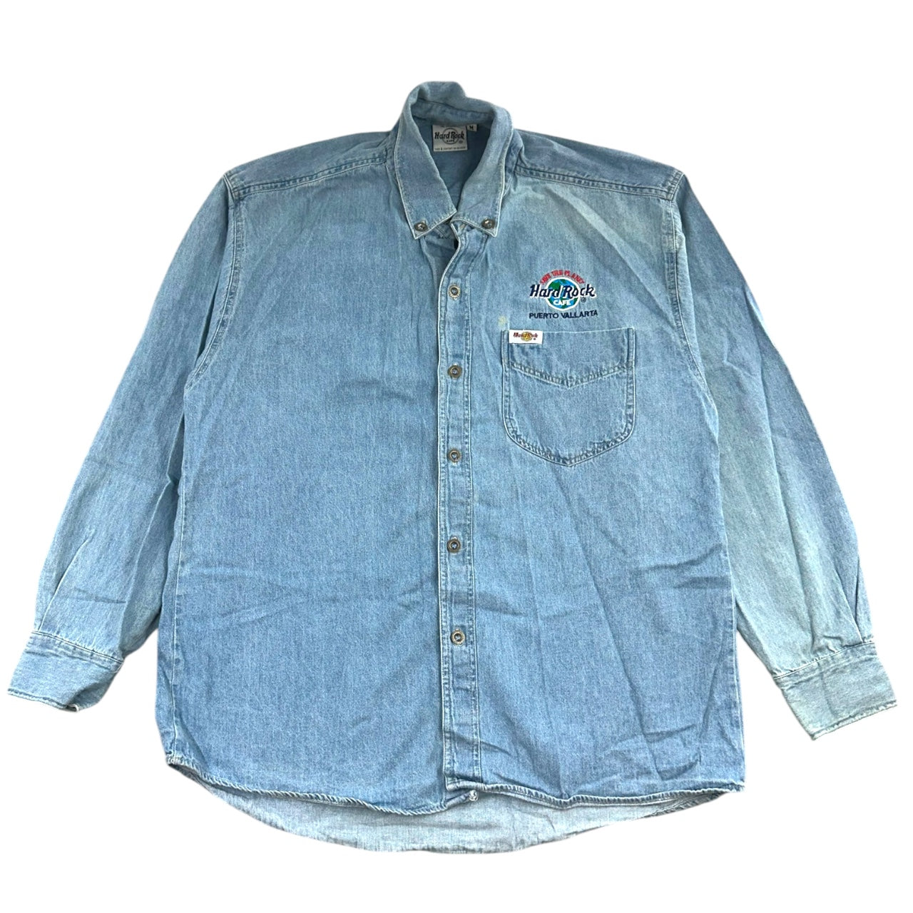Vintage 90s Hard Rock Cafe Puerto Vallarta Denim Shirt