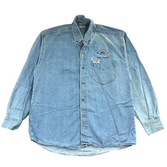 Vintage 90s Hard Rock Cafe Puerto Vallarta Denim Shirt