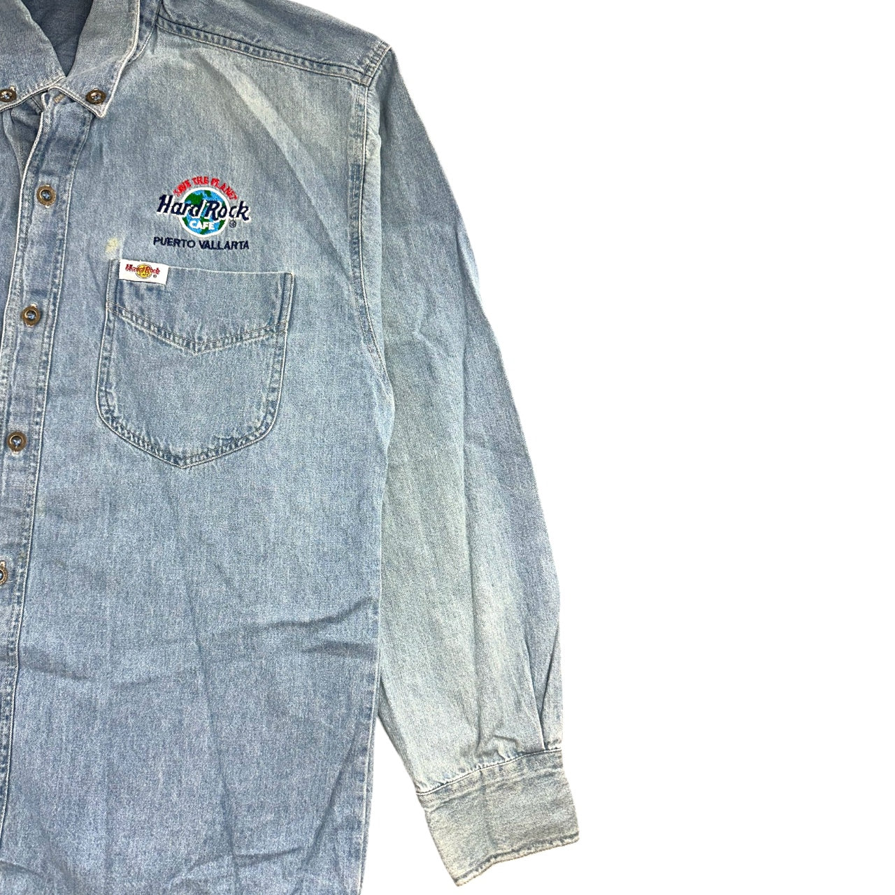 Vintage 90s Hard Rock Cafe Puerto Vallarta Denim Shirt