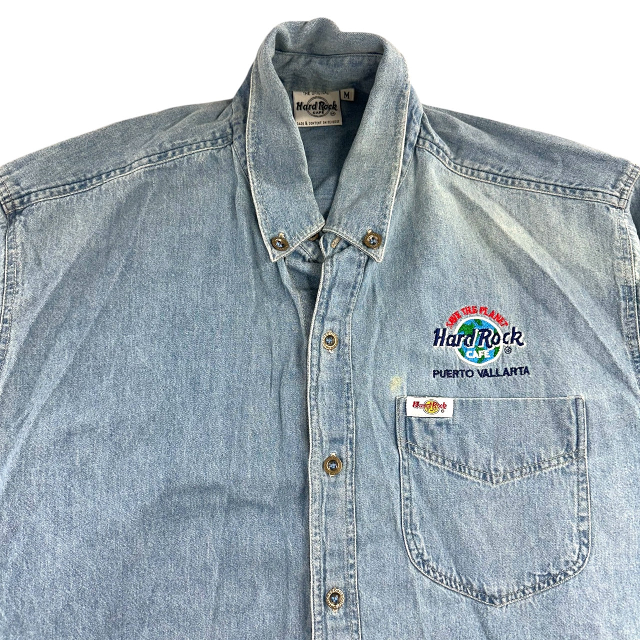 Vintage 90s Hard Rock Cafe Puerto Vallarta Denim Shirt