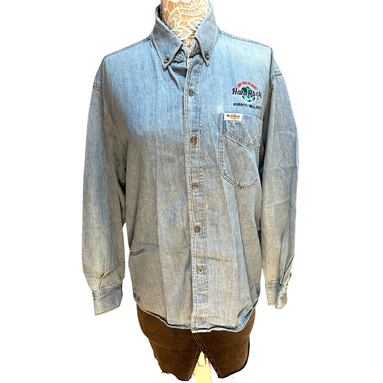 Vintage 90s Hard Rock Cafe Puerto Vallarta Denim Shirt