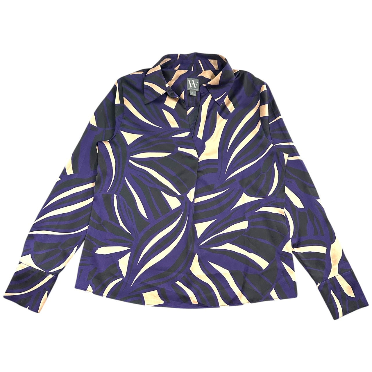 Vintage Y2K Worthington Abstract Swirl Purple & Gold Office Siren Blouse