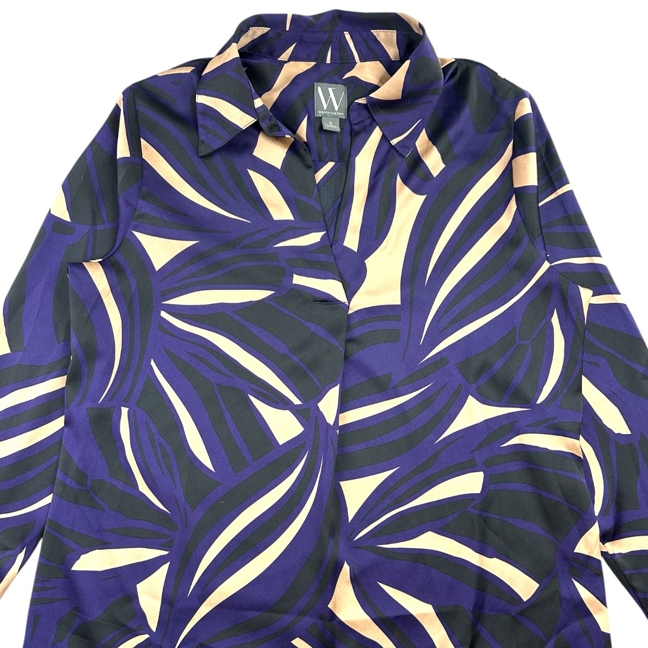 Vintage Y2K Worthington Abstract Swirl Purple & Gold Office Siren Blouse