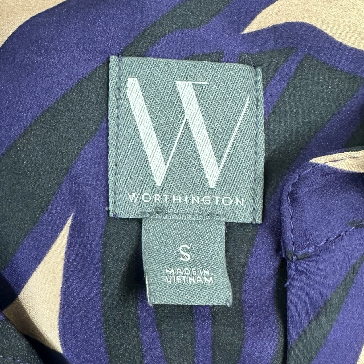 Vintage Y2K Worthington Abstract Swirl Purple & Gold Office Siren Blouse