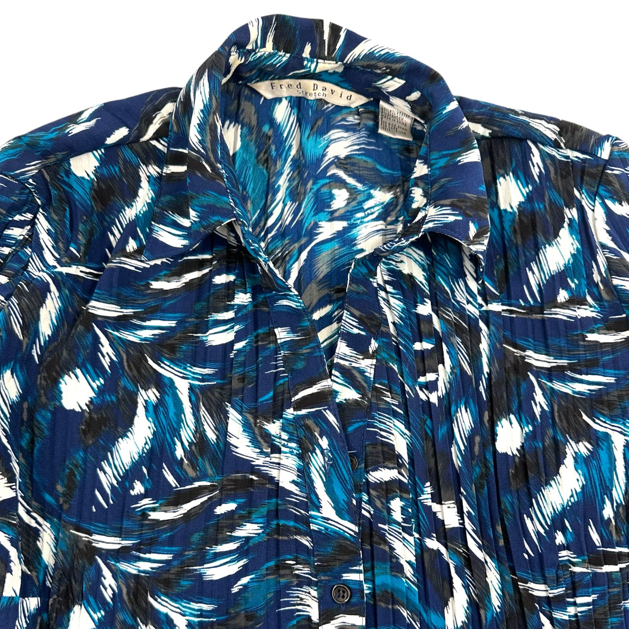 Vintage Y2K Fred David Blue Abstract Office Siren Blouse