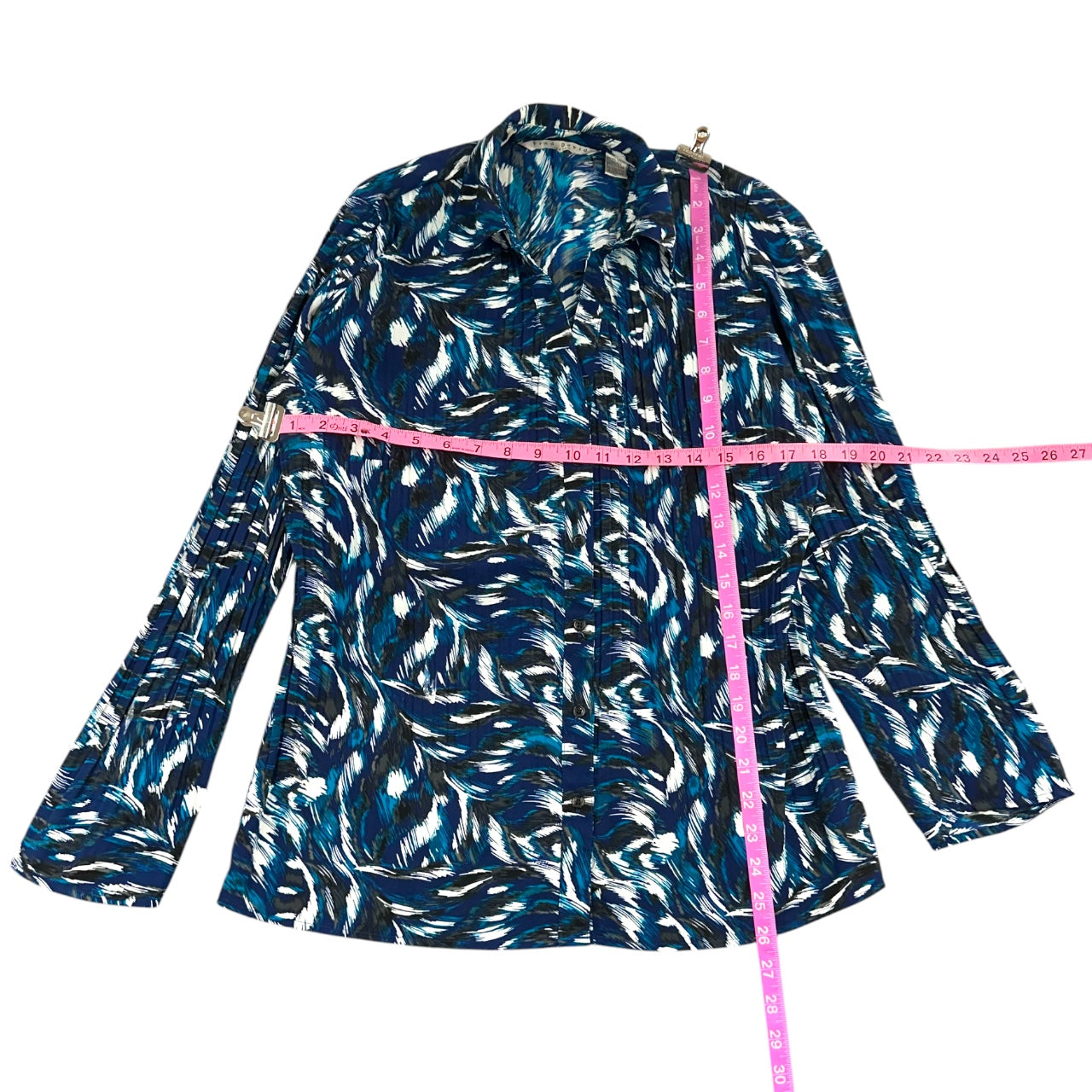 Vintage Y2K Fred David Blue Abstract Office Siren Blouse