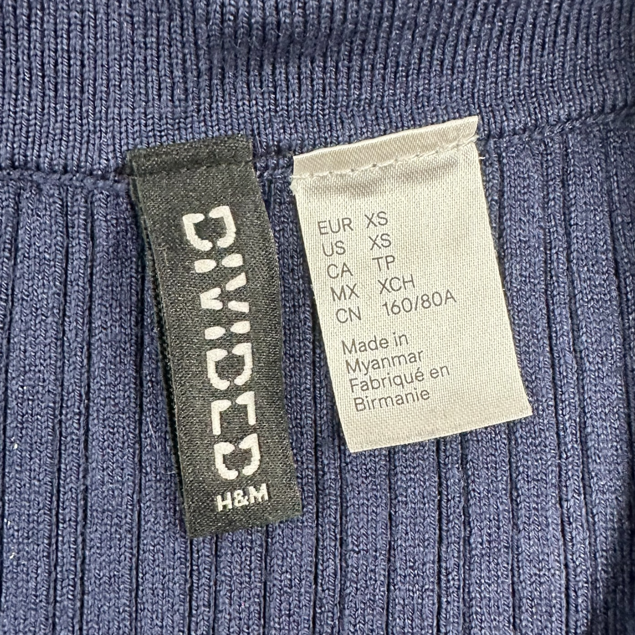 Y2K Preppy H&M Divided Navy Blue Ribbed Polo Cardigan Top