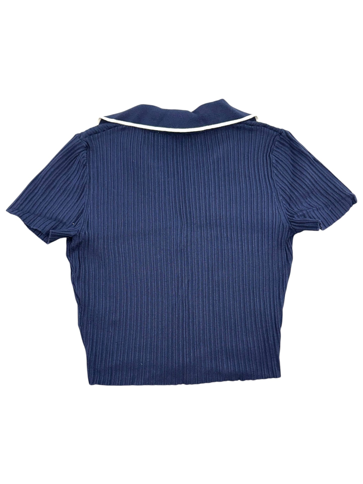 Y2K Preppy H&M Divided Navy Blue Ribbed Polo Cardigan Top