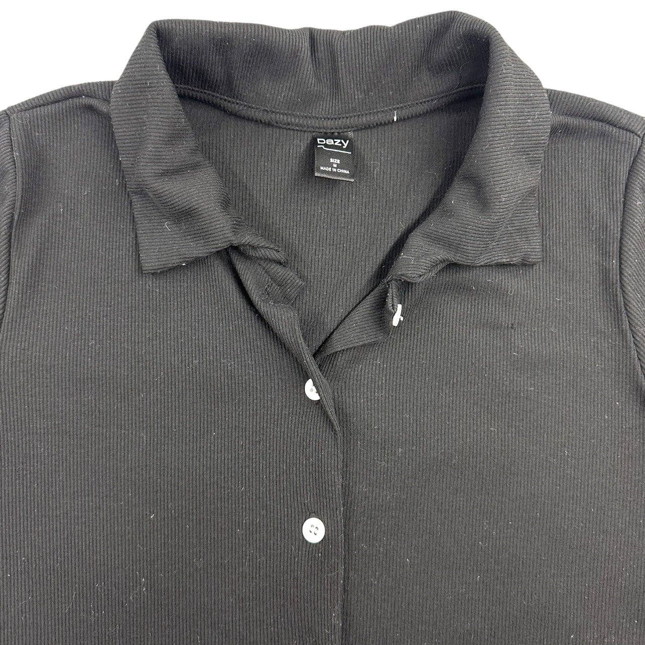 Y2K Dazy Black Ribbed Polo Baby Tee