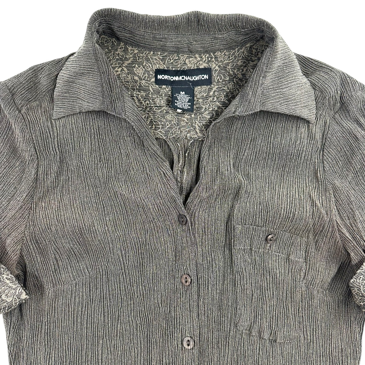 Vintage Norton McNaughton Brown Floral Crinkle Blouse