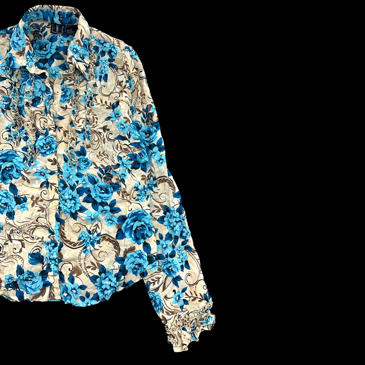 Vintage Y2K INC Blue Floral Ruffle Blouse