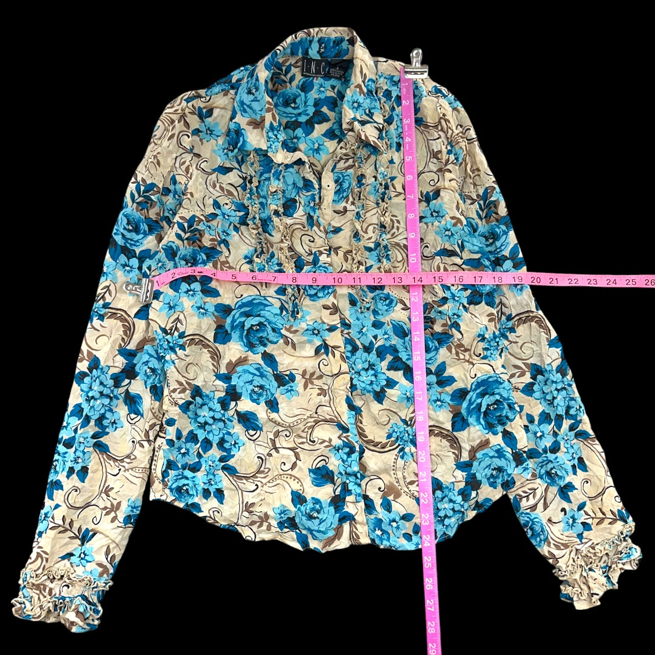 Vintage Y2K INC Blue Floral Ruffle Blouse