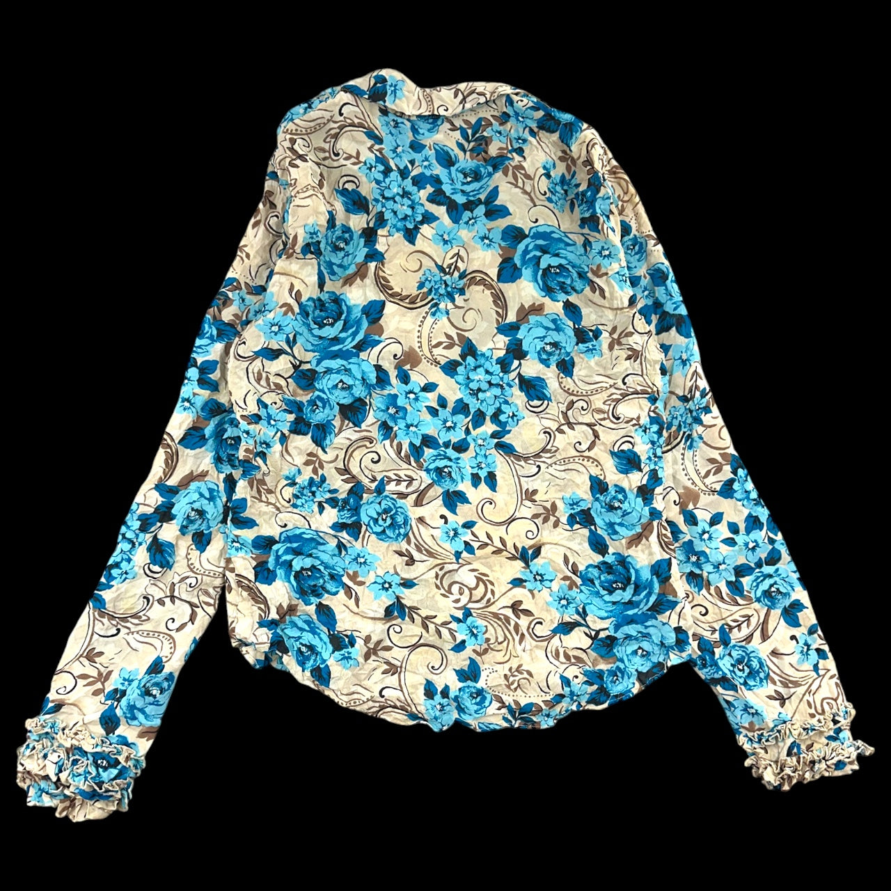 Vintage Y2K INC Blue Floral Ruffle Blouse
