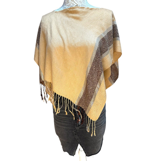 Vintage Boho Tan & Brown Fringe Poncho