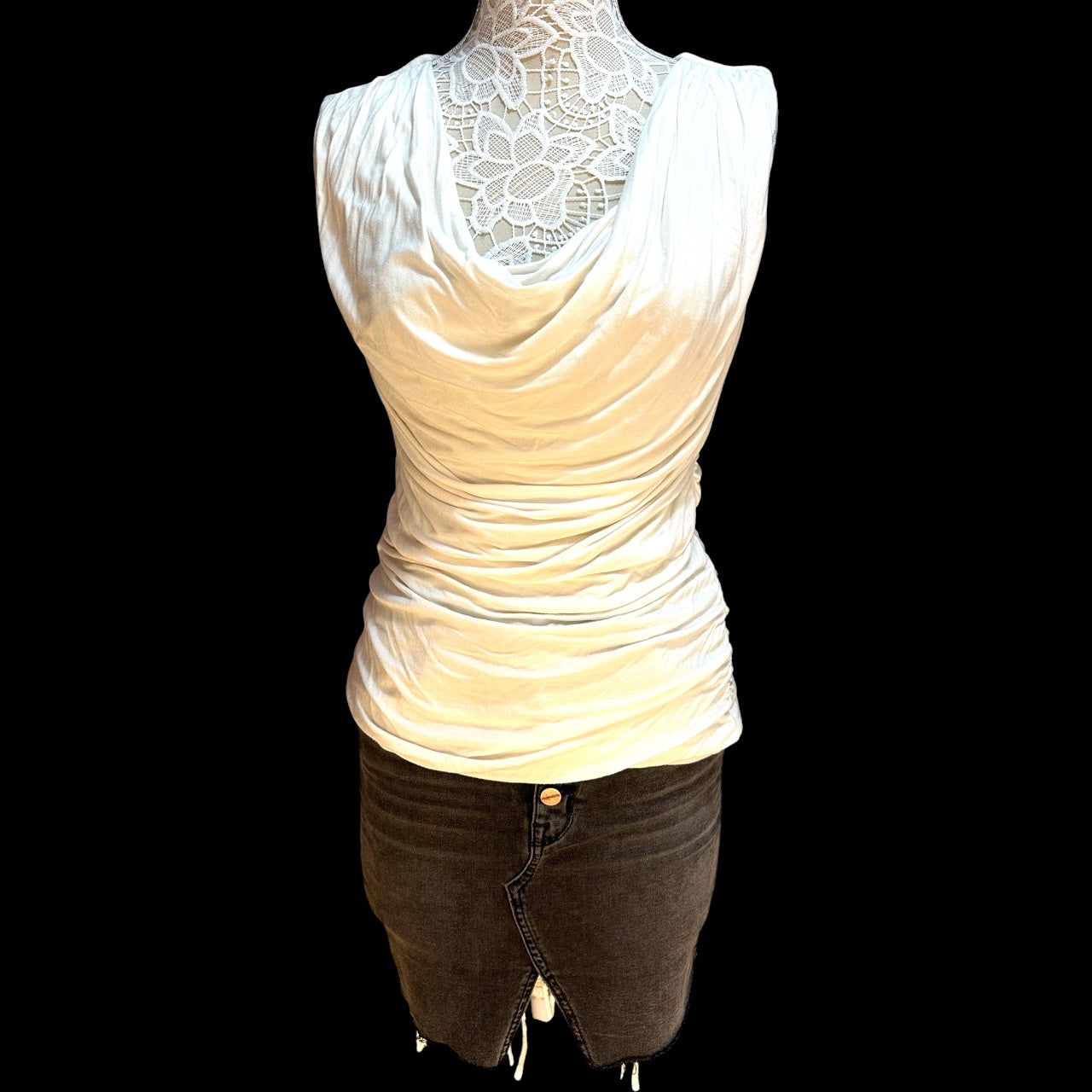 Y2K Maurice's White Ruched Cowl Neck Tank Top