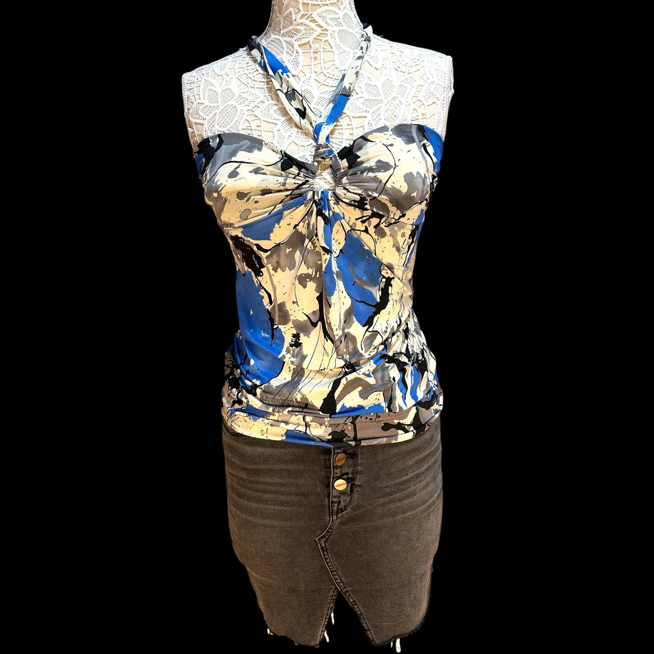 Vintage Y2K Wet Seal Blue Abstract Halter Top