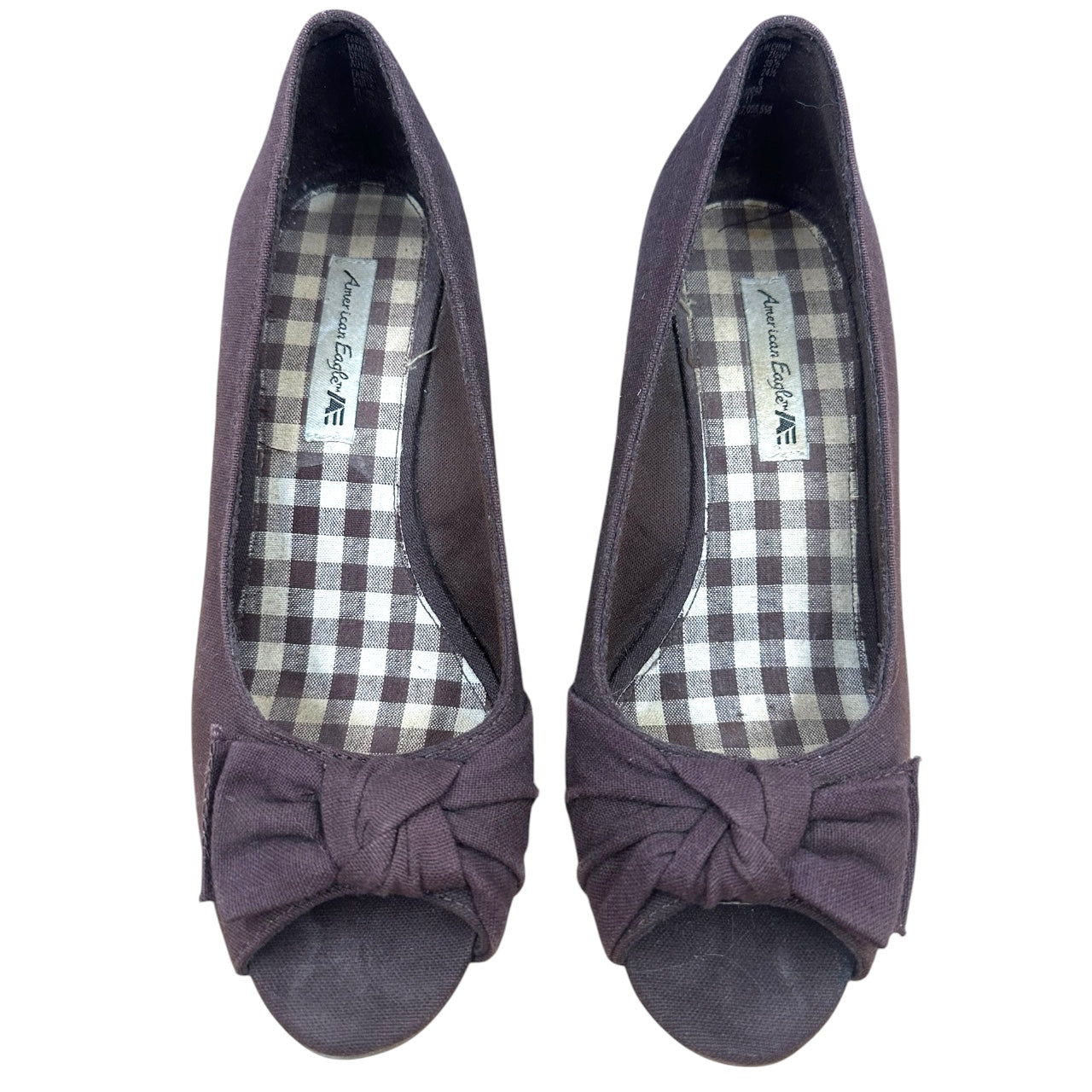 Vintage Y2K American Eagle Brown Peep Toe Wedges
