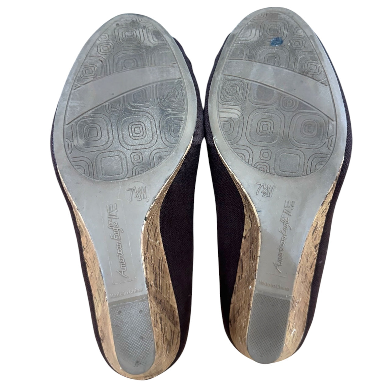 Vintage Y2K American Eagle Brown Peep Toe Wedges