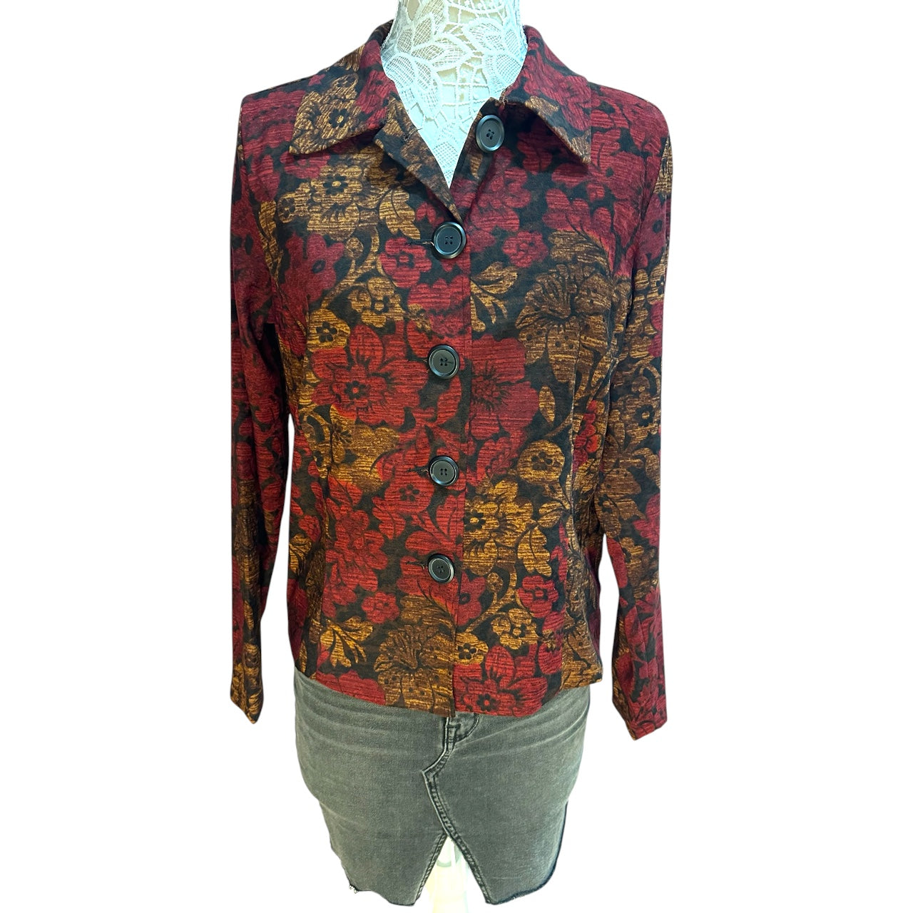 Vintage 90s Briggs New York Floral Tapestry Blazer