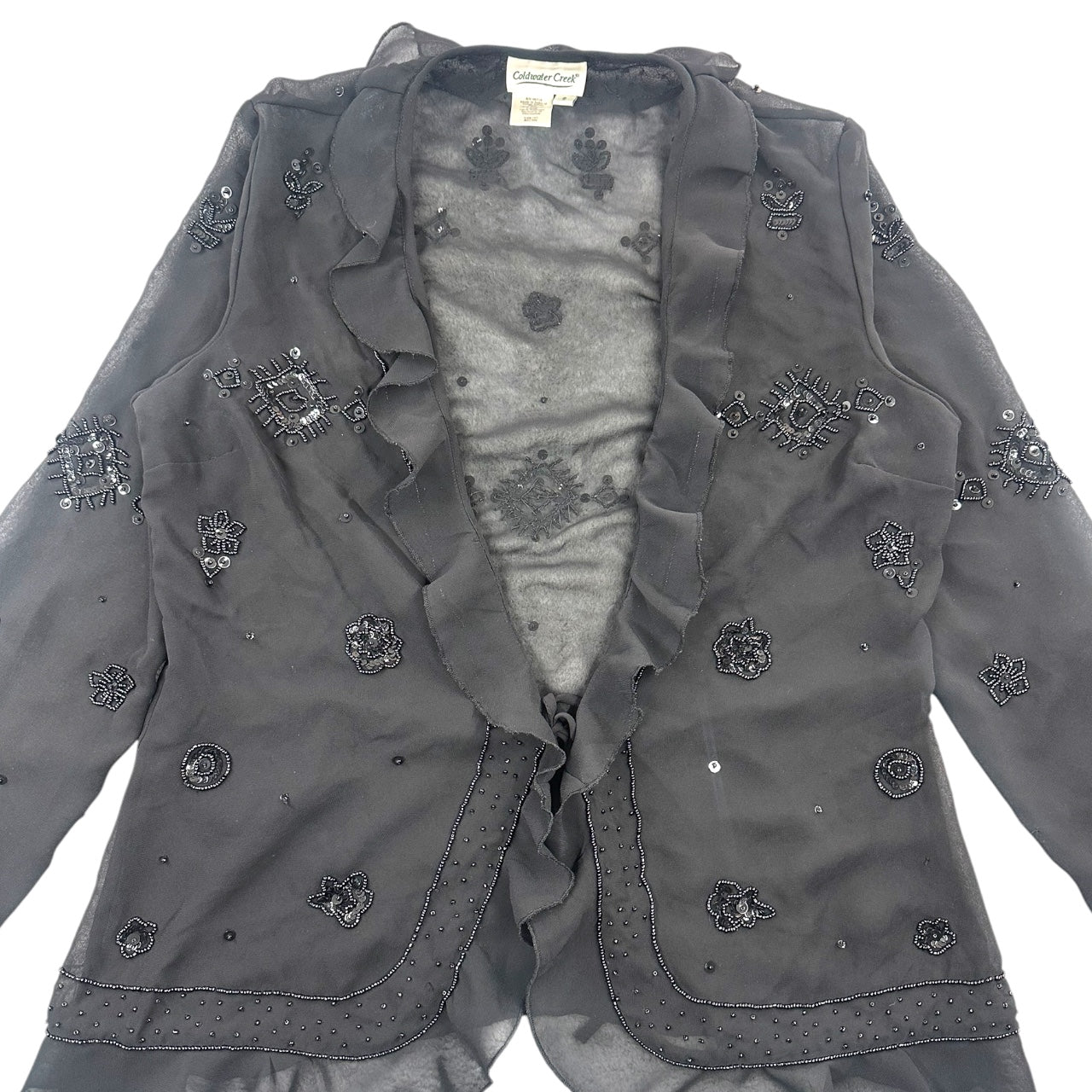 Vintage Coldwater Creek Sheer Beaded Ruffle Cardigan