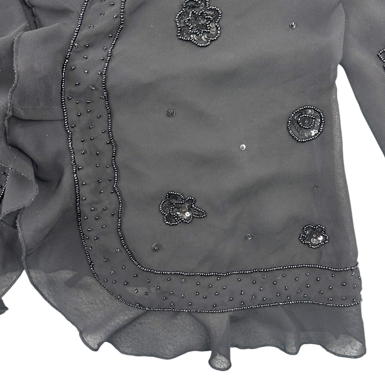 Vintage Coldwater Creek Sheer Beaded Ruffle Cardigan