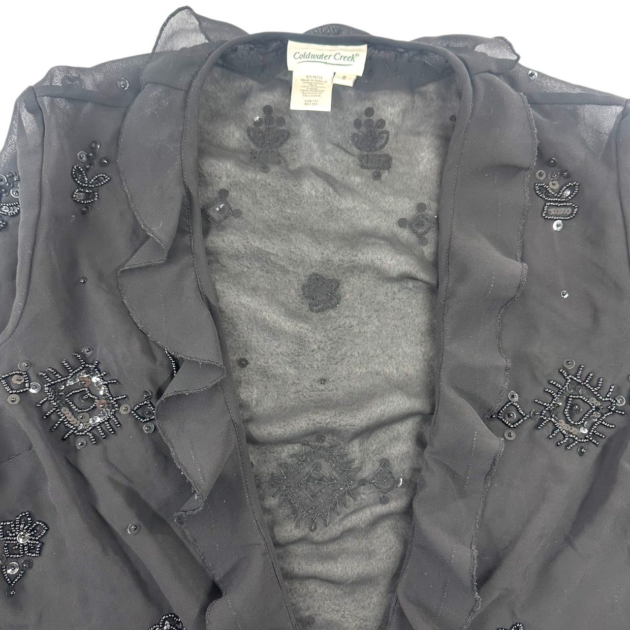 Vintage Coldwater Creek Sheer Beaded Ruffle Cardigan