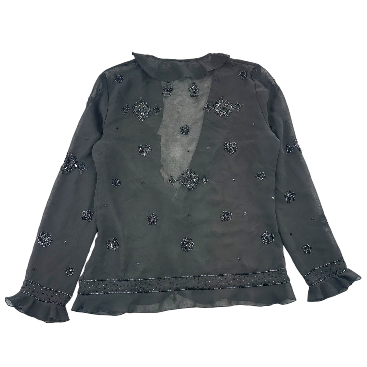 Vintage Coldwater Creek Sheer Beaded Ruffle Cardigan
