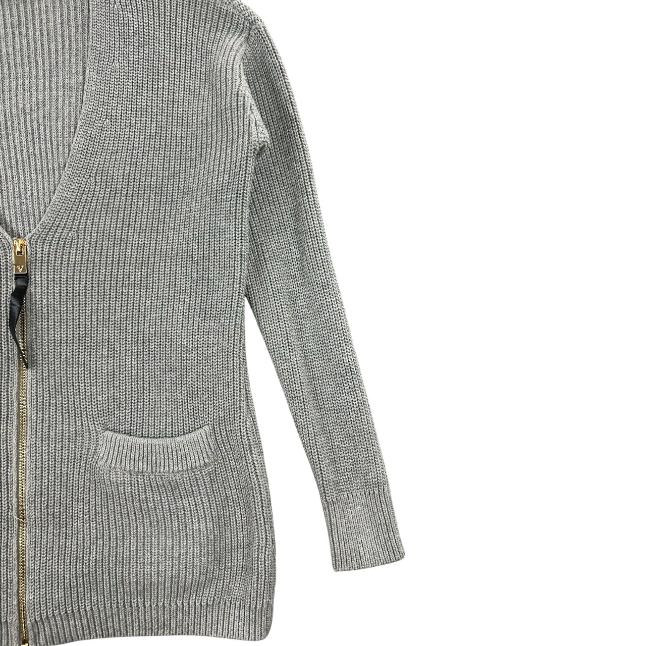 Vince Camuto Grey Ribbed Zip Up Knit Cardigan