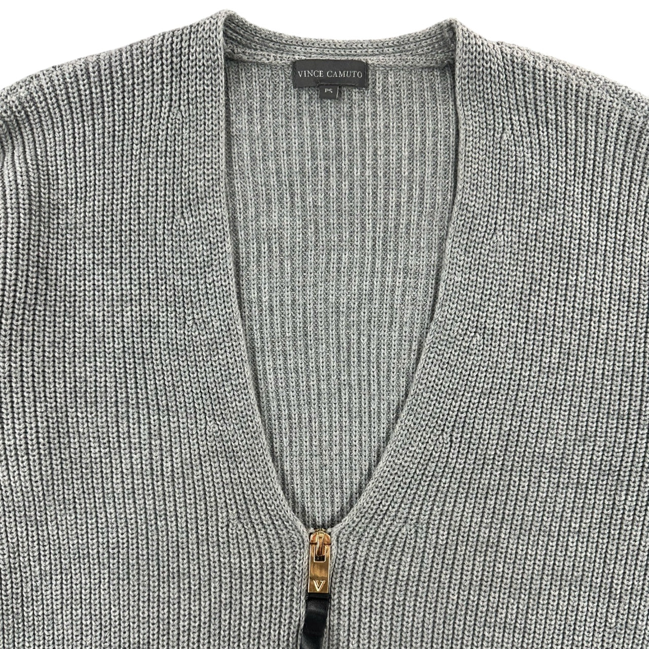Vince Camuto Grey Ribbed Zip Up Knit Cardigan