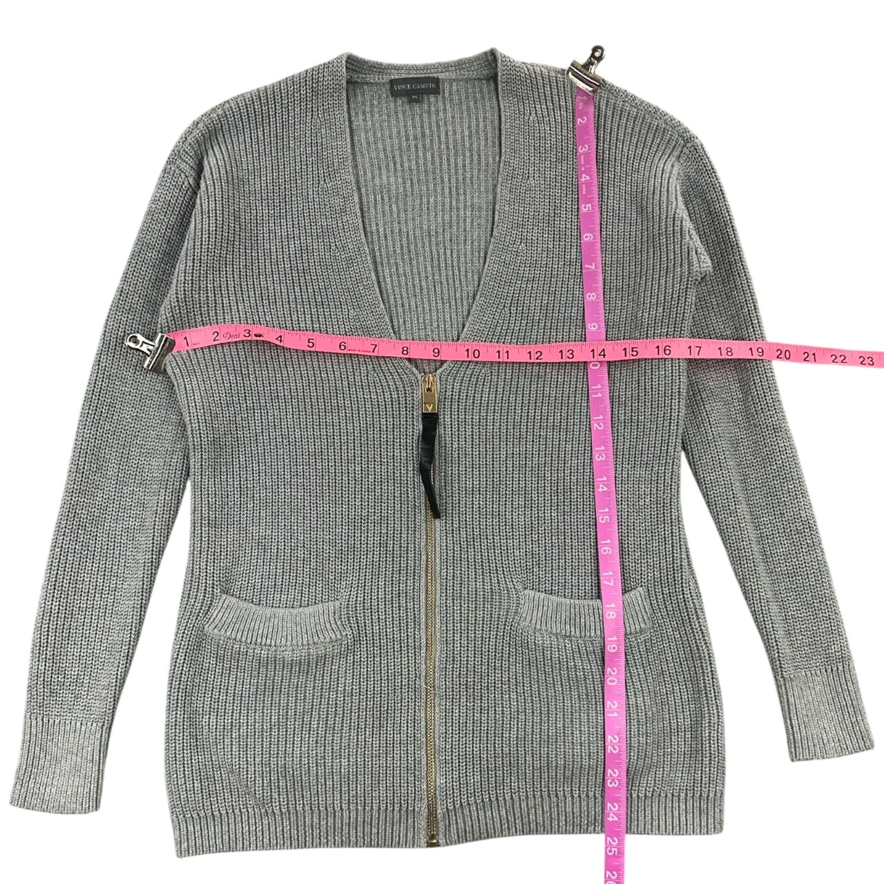 Vince Camuto Grey Ribbed Zip Up Knit Cardigan