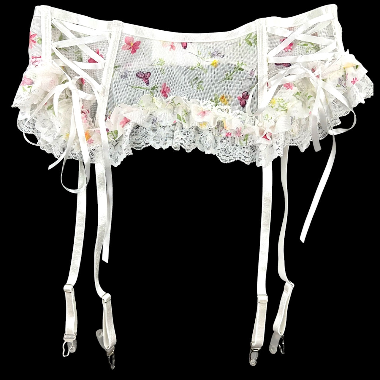 Vintage Style Coquette Floral Mesh Lingerie Set