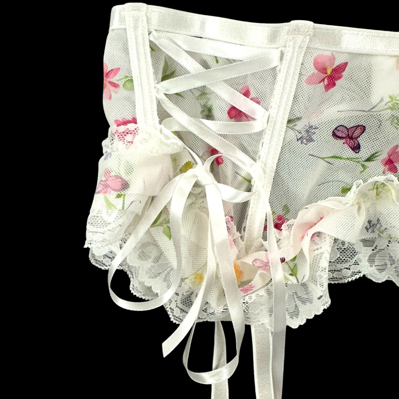 Vintage Style Coquette Floral Mesh Lingerie Set