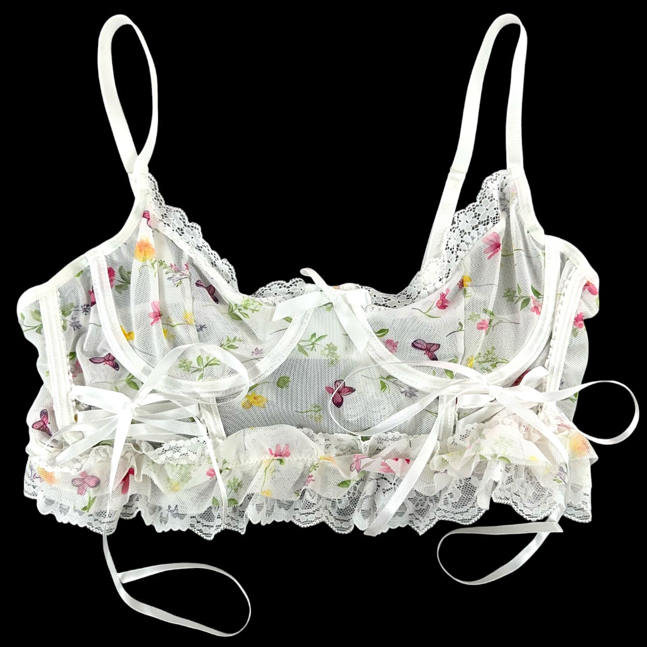 Vintage Style Coquette Floral Mesh Lingerie Set