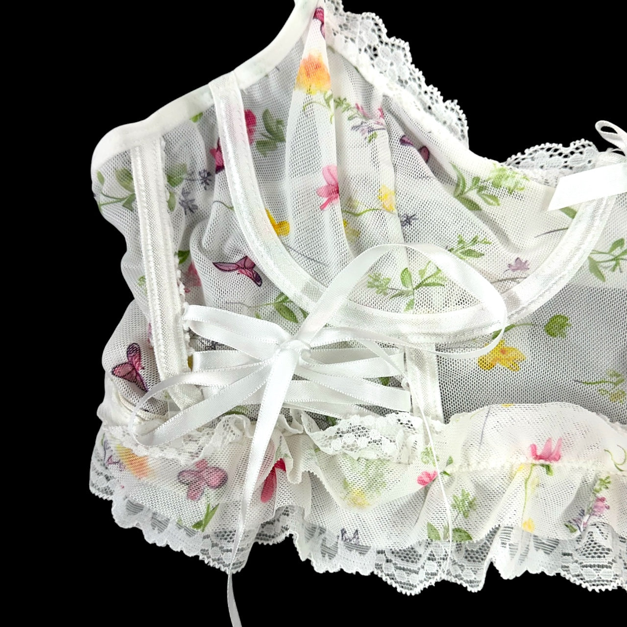 Vintage Style Coquette Floral Mesh Lingerie Set
