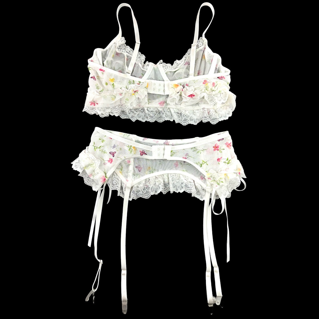 Vintage Style Coquette Floral Mesh Lingerie Set