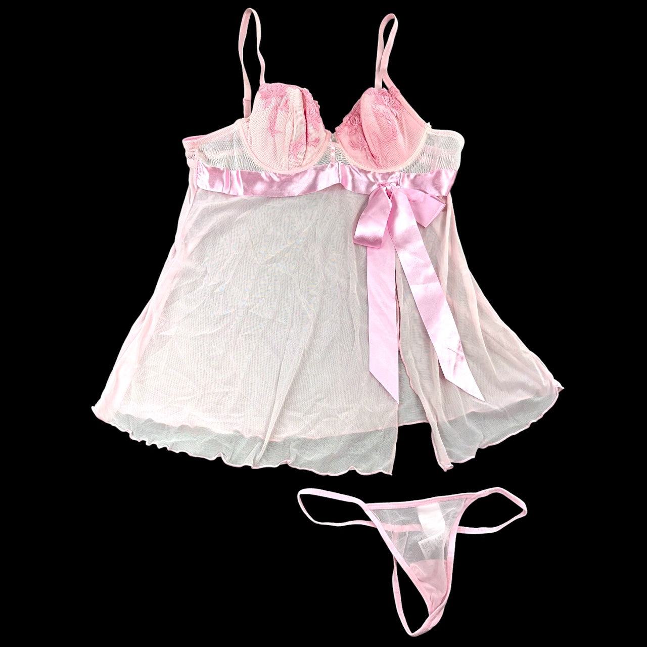 Vintage Undercover Wear Baby Pink & White Babydoll Lingerie Set
