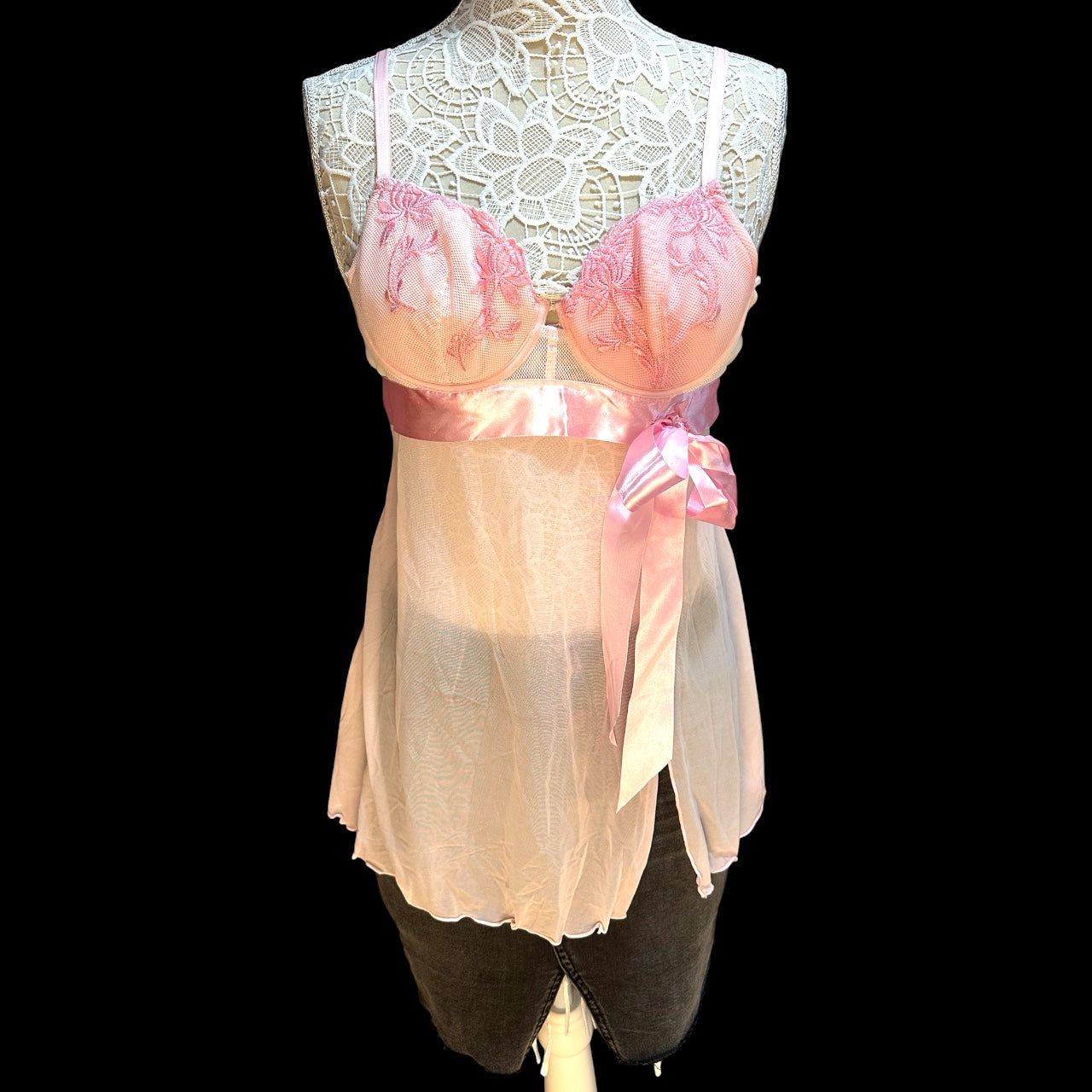 Vintage Undercover Wear Baby Pink & White Babydoll Lingerie Set