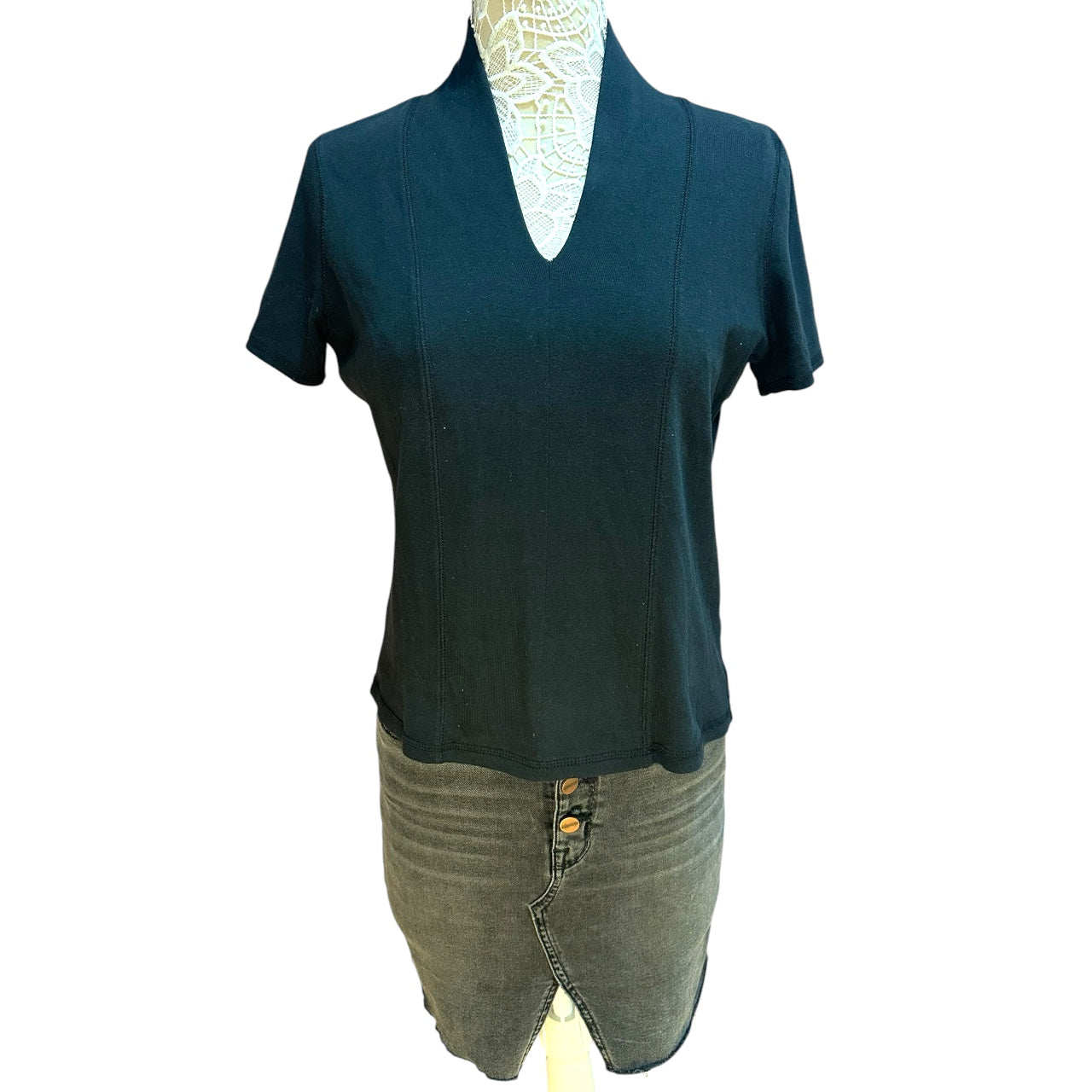 Vintage Rafaella Black V Neck Knit Top