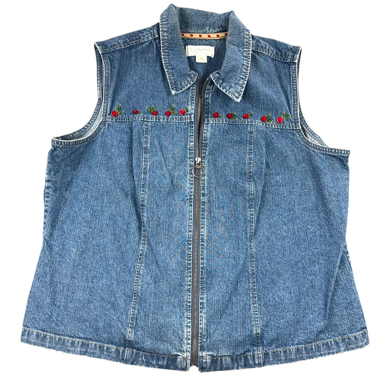 Vintage Y2K C.J. Banks Cherry Embroidered Denim Vest