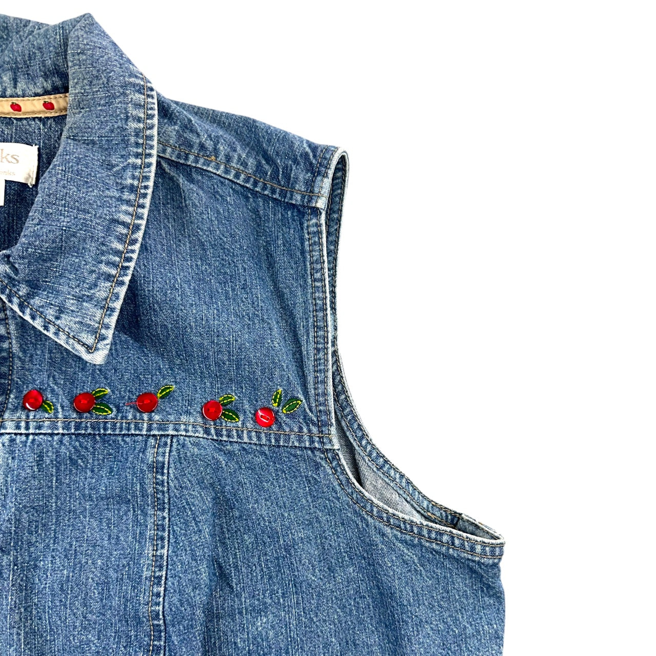 Vintage Y2K C.J. Banks Cherry Embroidered Denim Vest