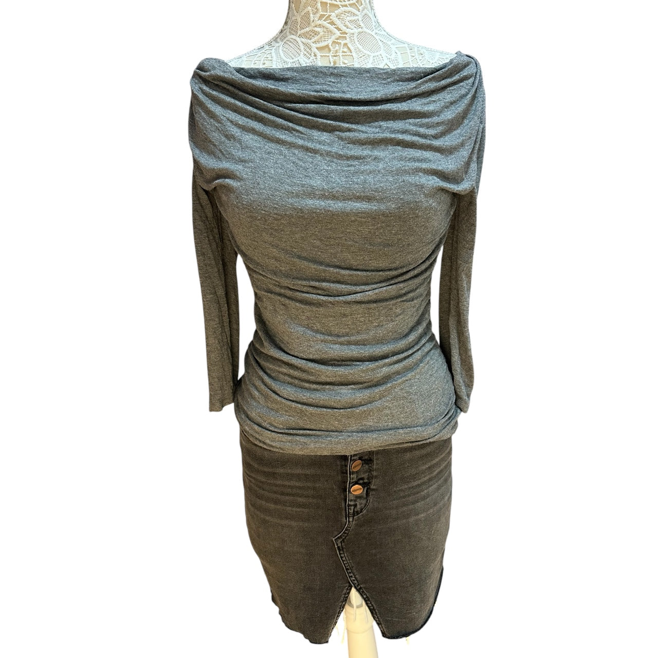 Vintage Y2K Maurices Heather Grey Cowl Neck Ruched Top